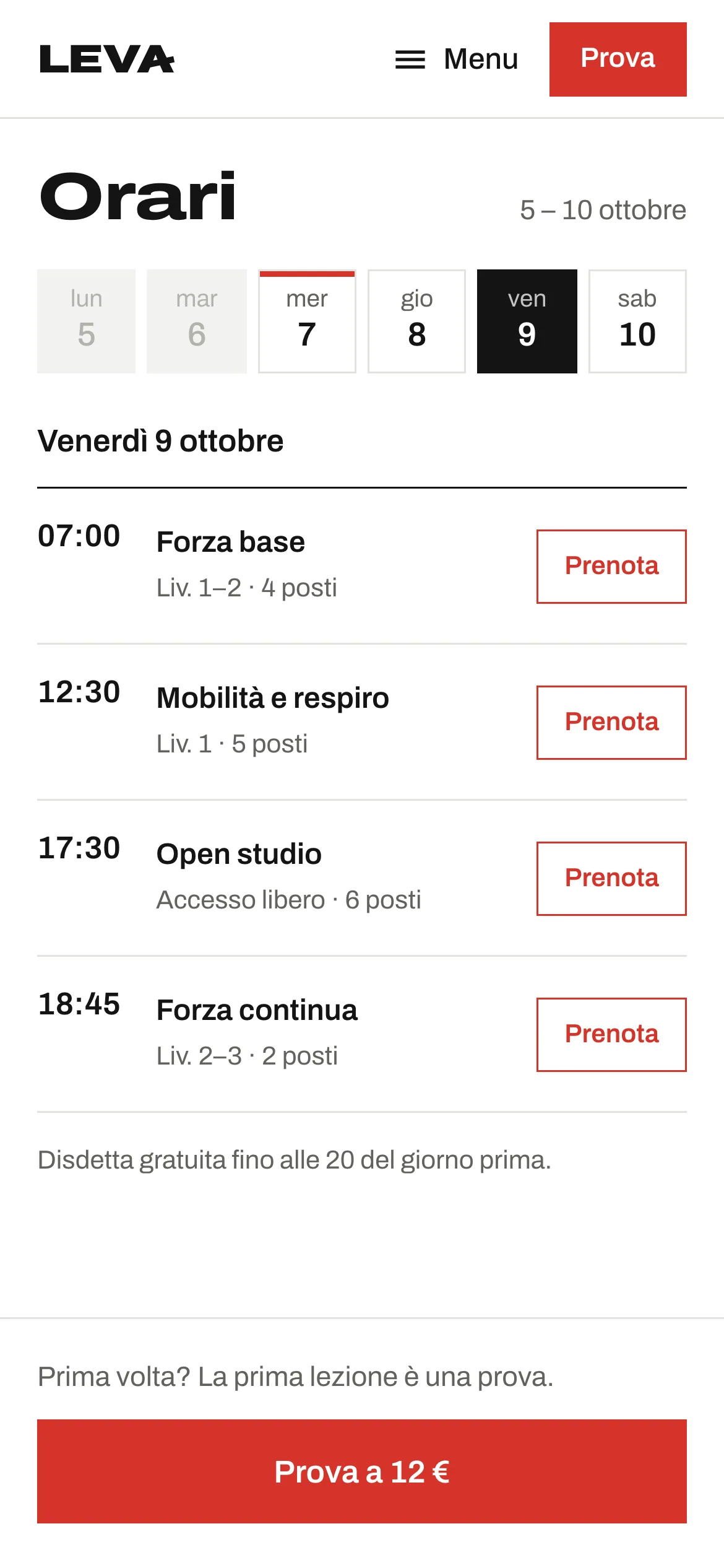 Le lezioni di venerdì 9 ottobre su telefono, con i giorni della settimana in alto