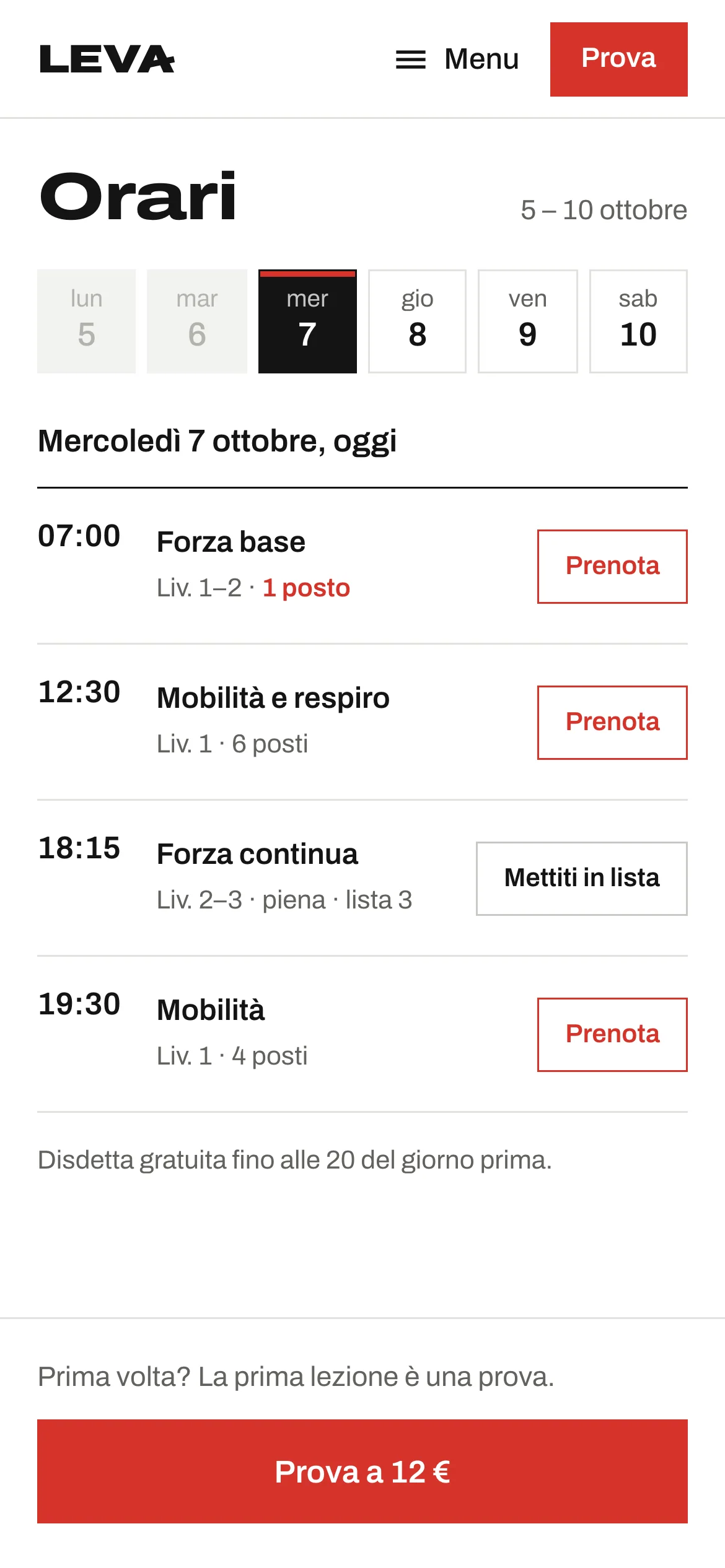 Le lezioni di mercoledì 7 ottobre su telefono, con i giorni della settimana in alto