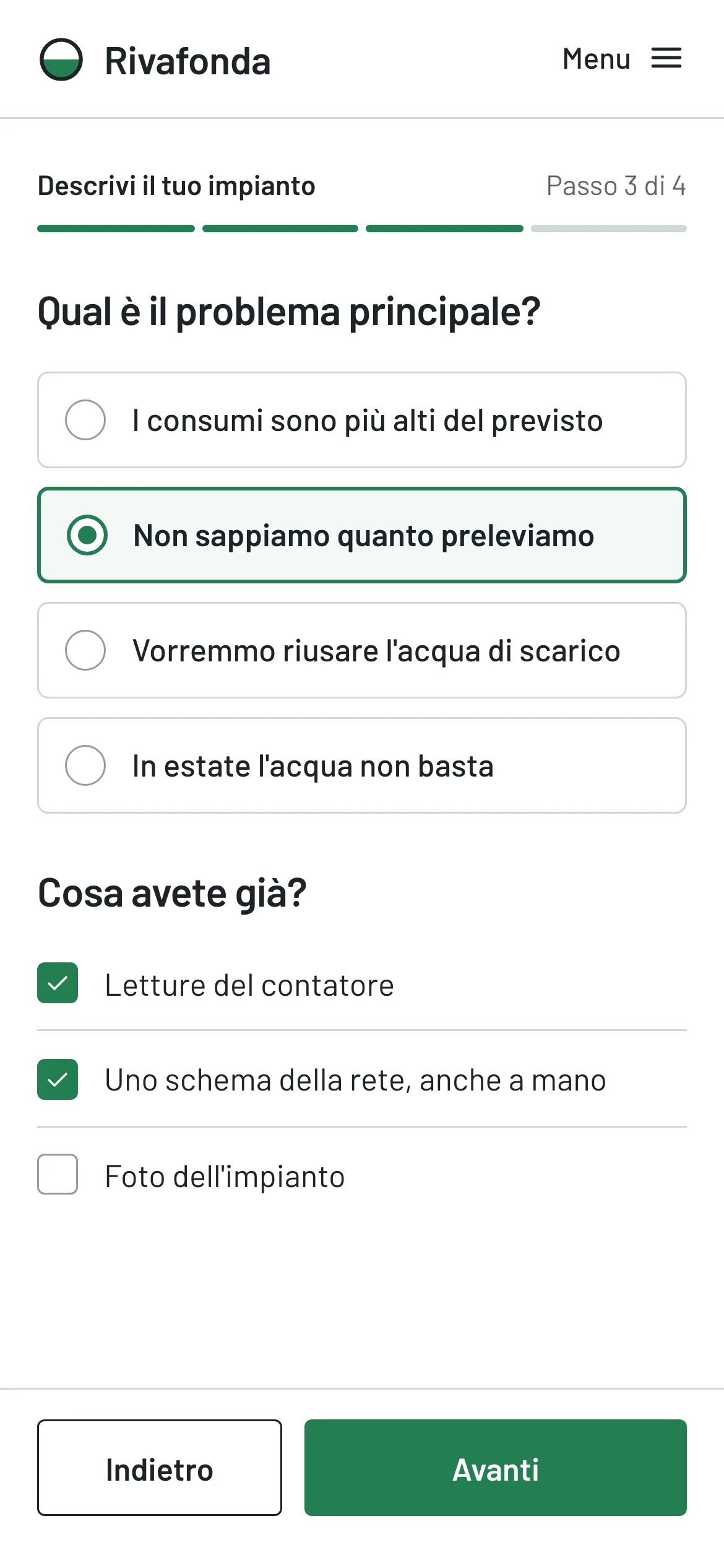 Terzo passo: il problema principale e i dati già disponibili