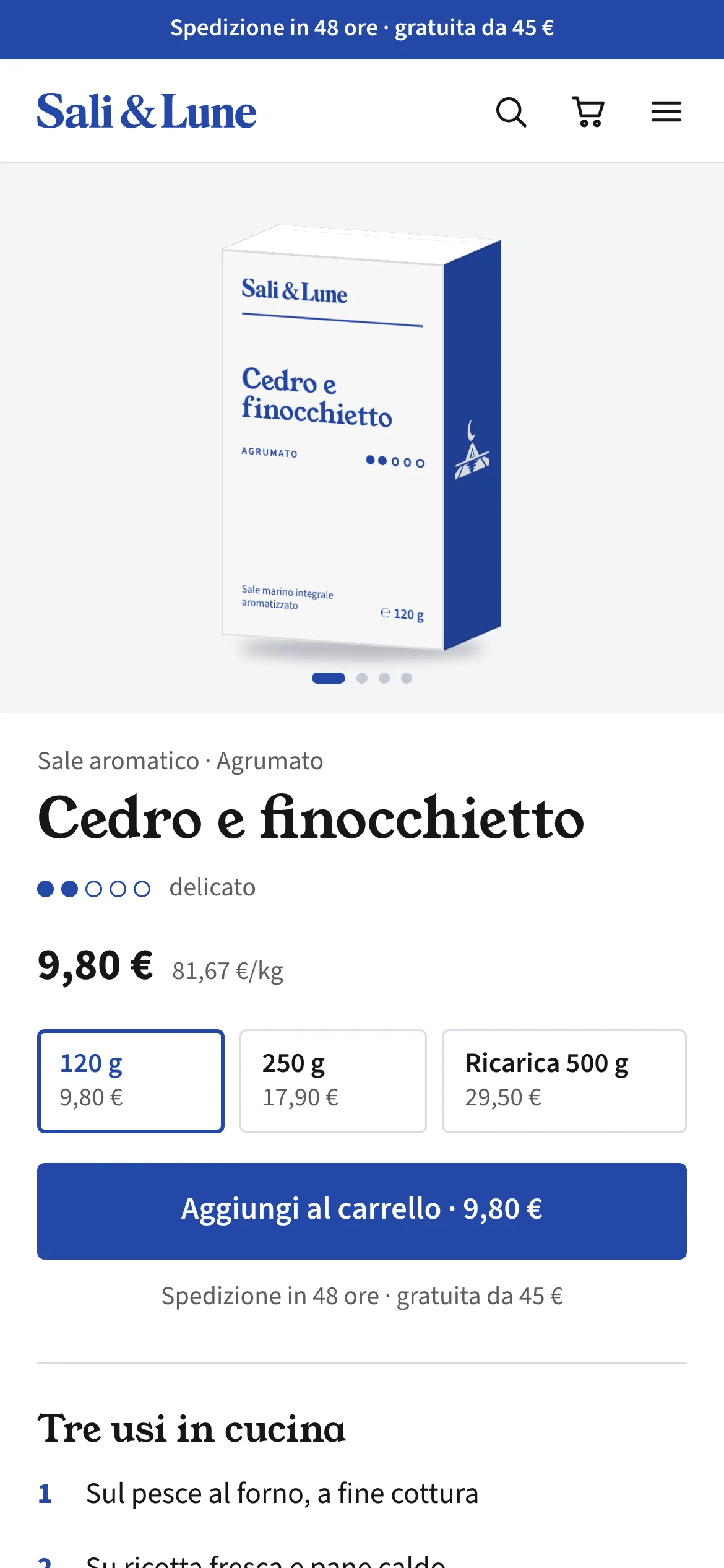 La scheda di Cedro e finocchietto su telefono