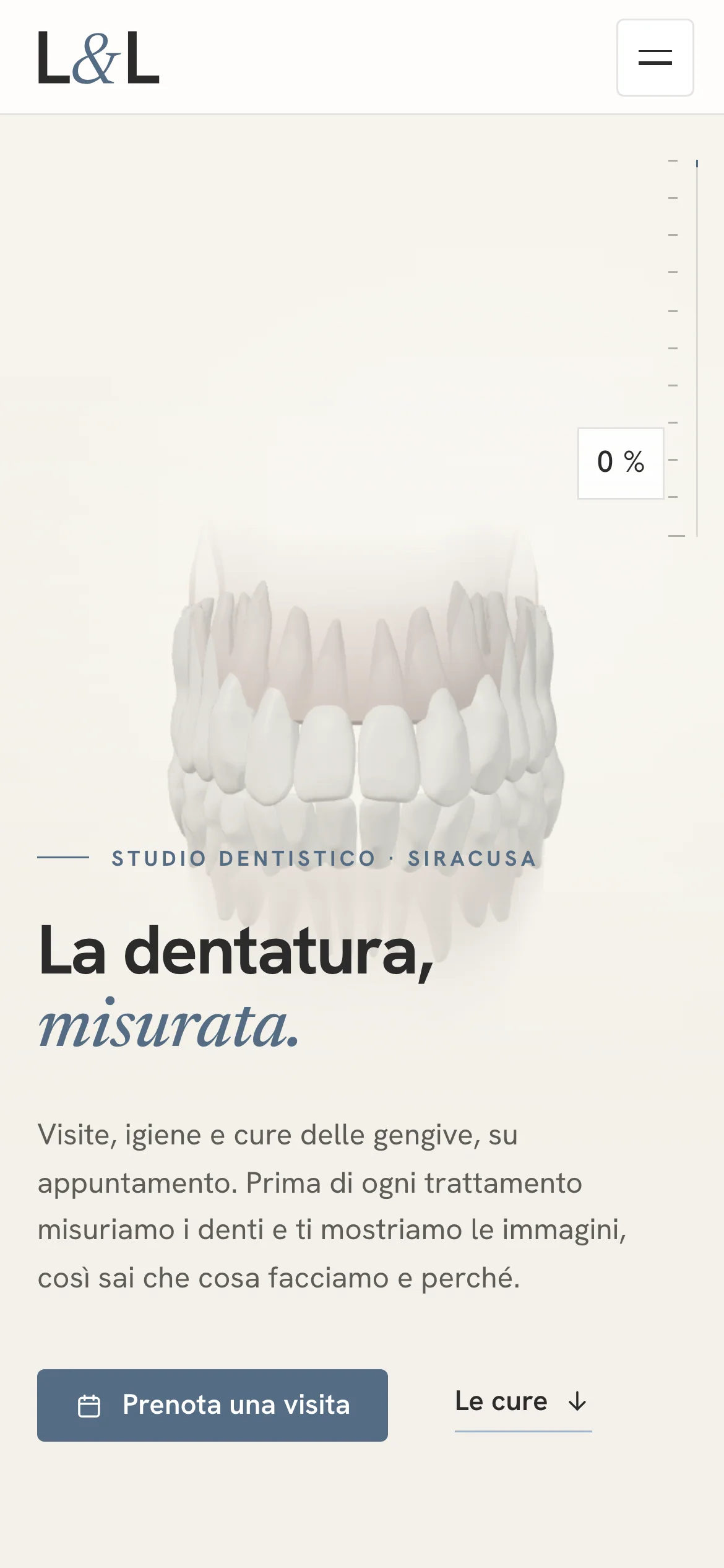 La home sul telefono: la dentatura in 3D sopra il titolo