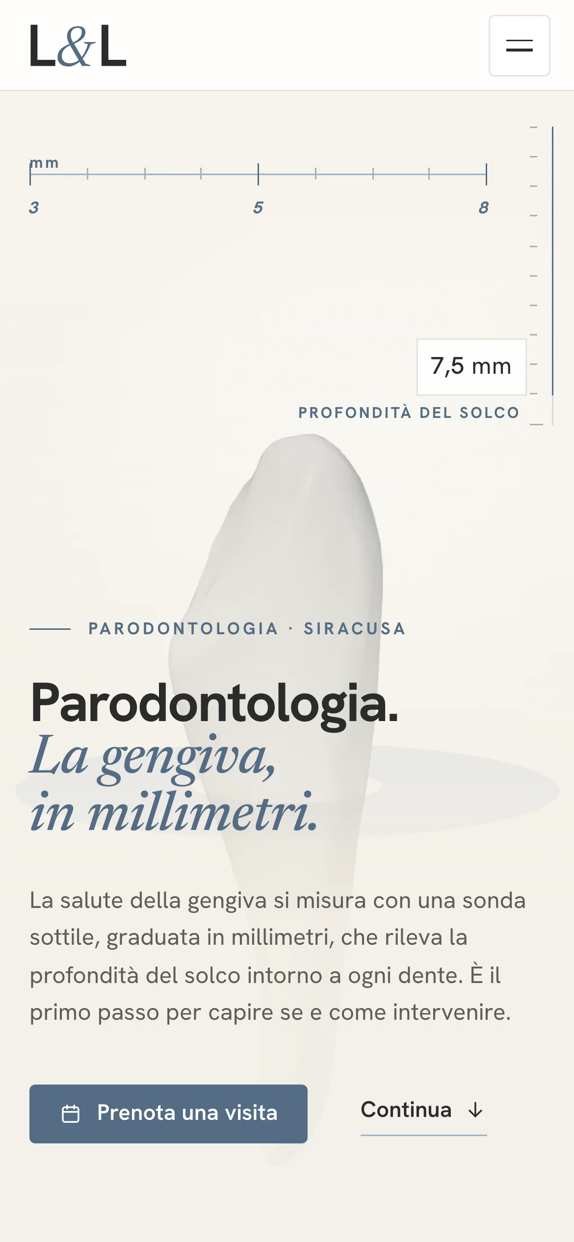 La pagina della parodontologia sul telefono