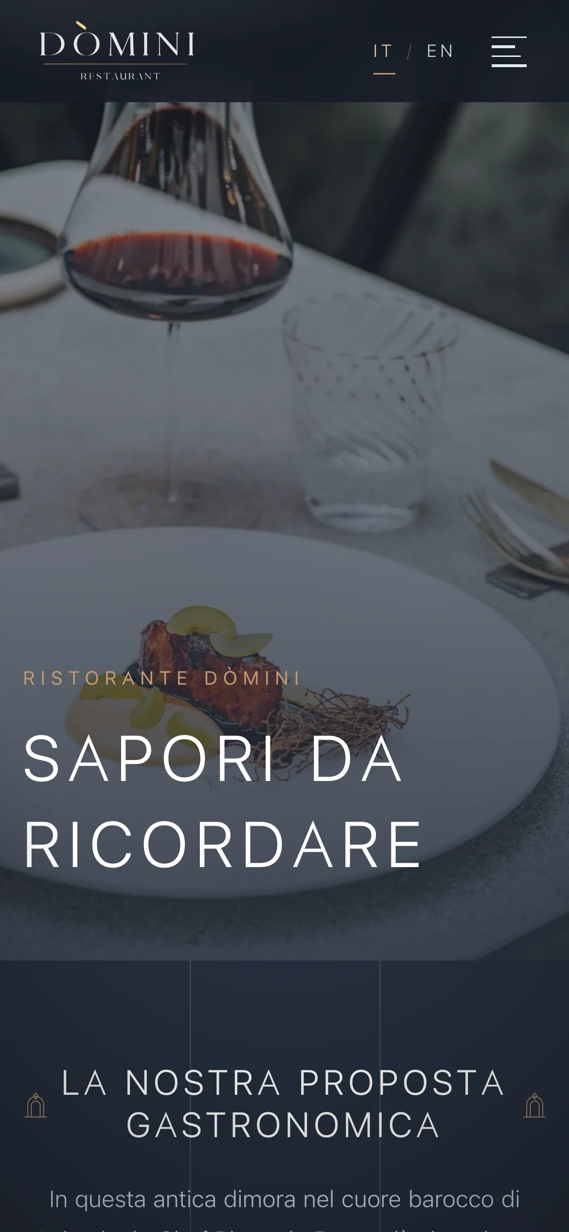 Pagina della proposta gastronomica sul telefono: un piatto e il titolo «Sapori da ricordare»