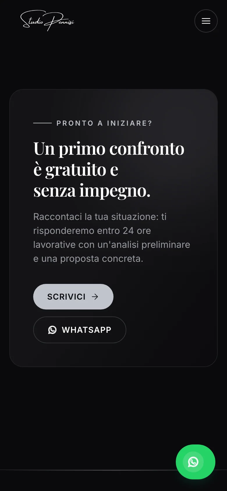 L'invito finale sul telefono, con il pulsante verde di WhatsApp fisso in basso a destra