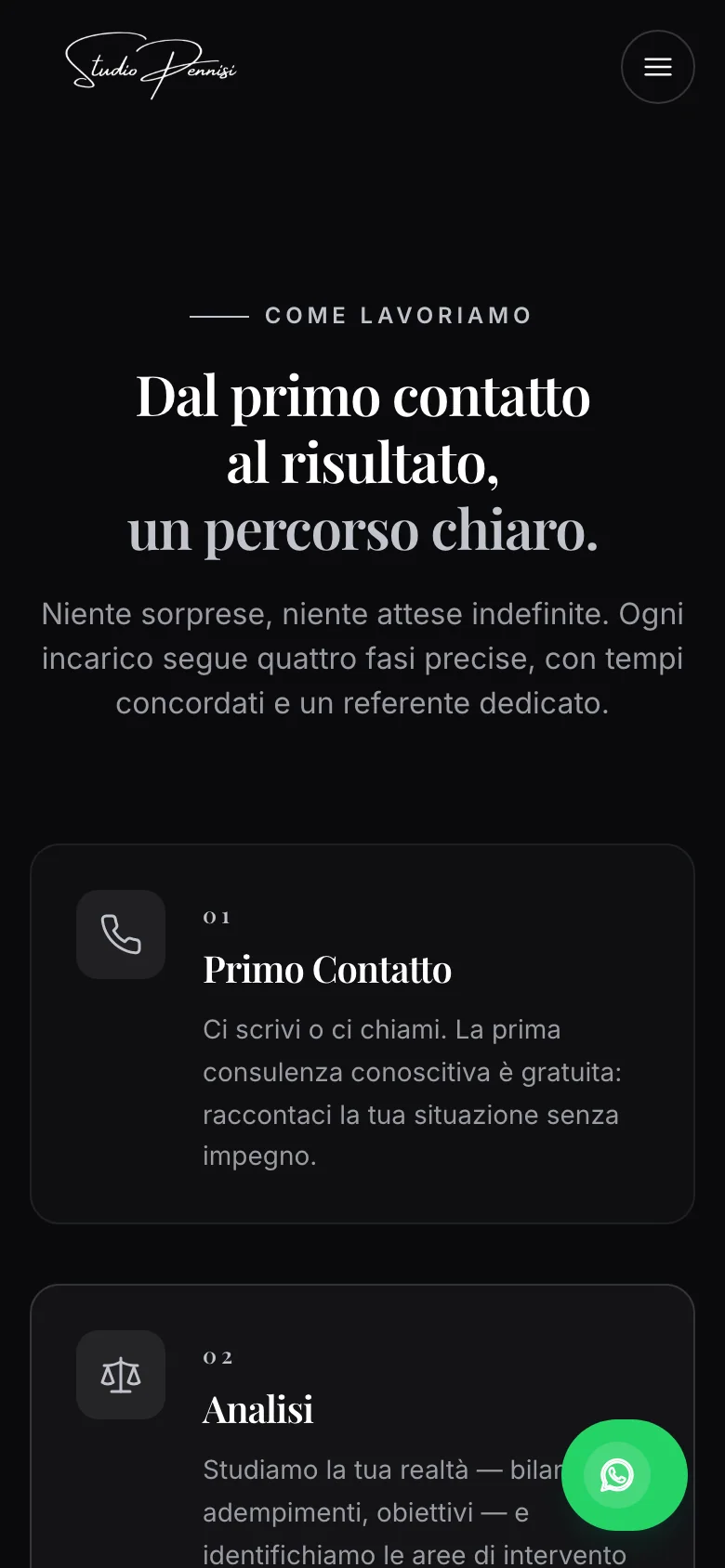 Il percorso sul telefono: il titolo e le prime due fasi, una sotto l'altra